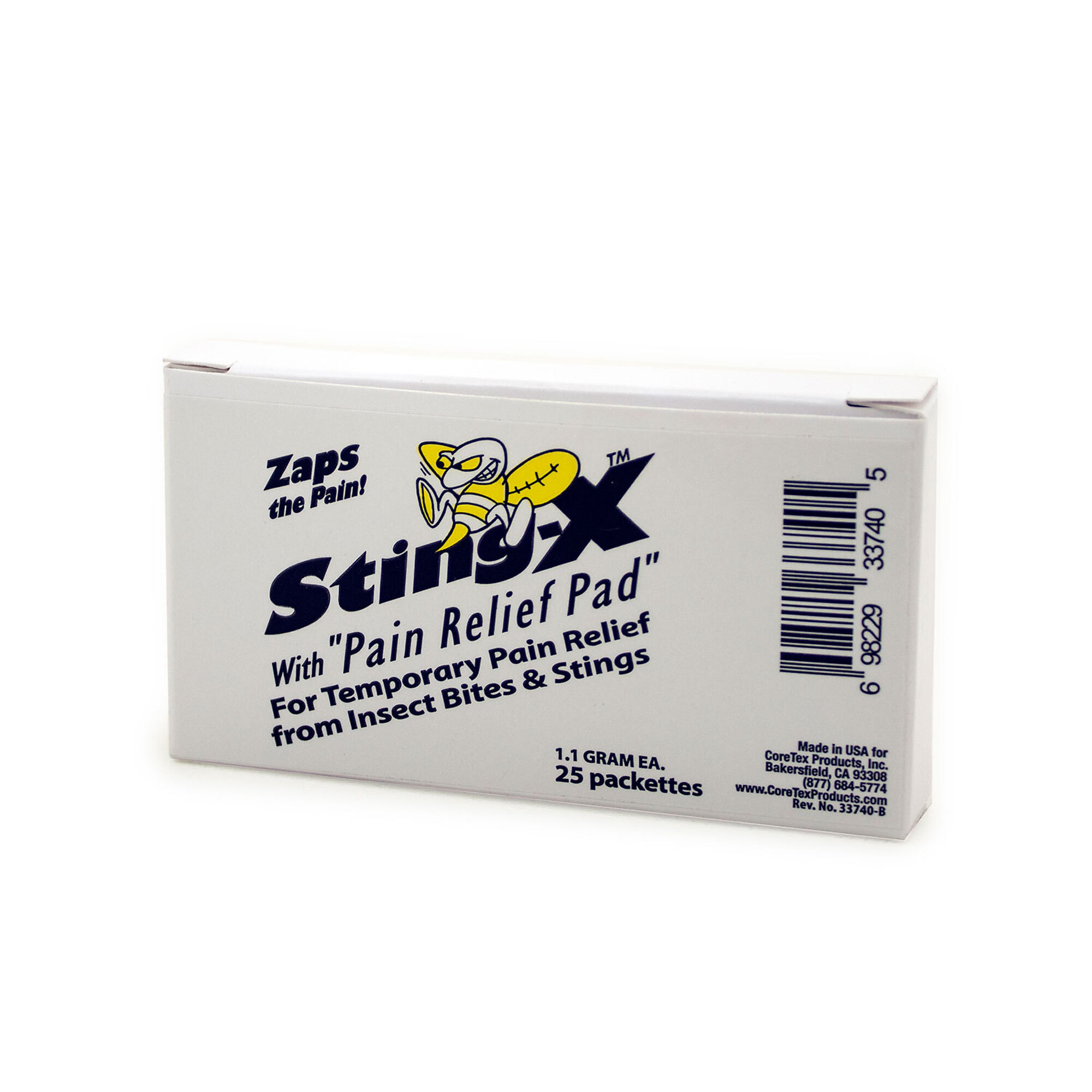 Aero Healthcare StingX Pain Relief Wipes — 25/Box, Case of 8, Model# 33740